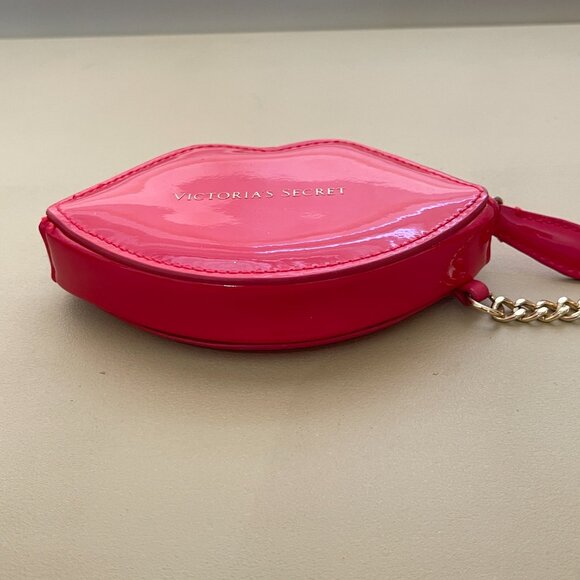 Victoria's Secret Coin Purse Red Lips Kiss Zipper Wallet Key Chain Ring Fob - Picture 5 of 10